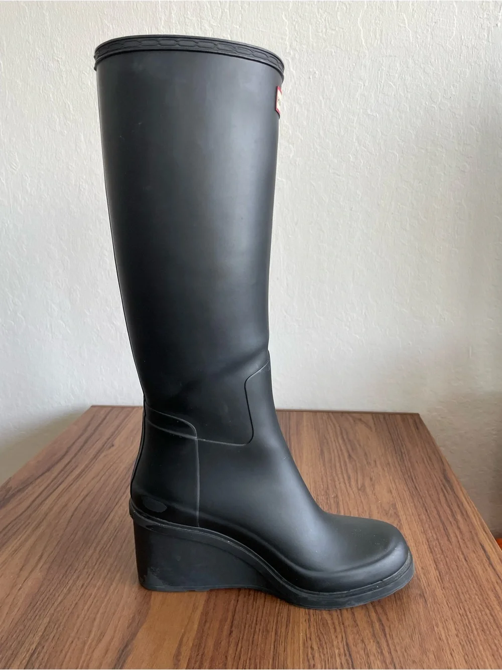 Hunter Matte Black Tall Wedge Rubber Rain Boots